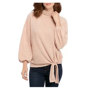 New Directions Chenille Side Tie Mock Neck Sweater